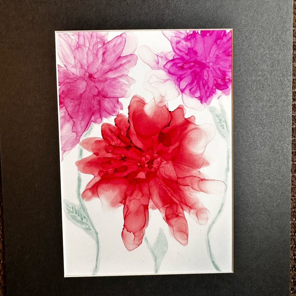 Handmade original Floral Art Painting with Black mat